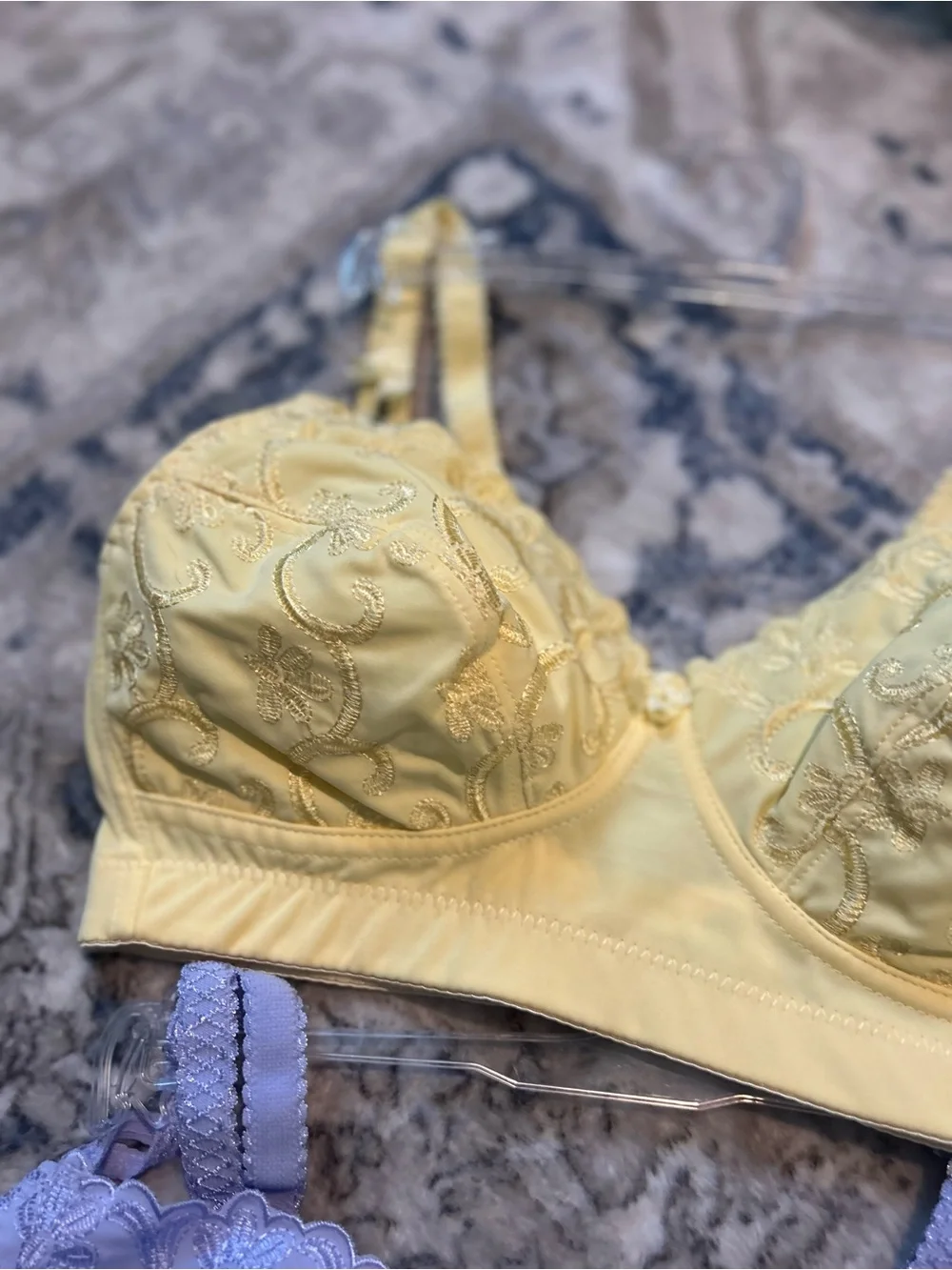 Smart Fir Women's Lace-Embroidered Wireless Bralette - Yellow and Lavender